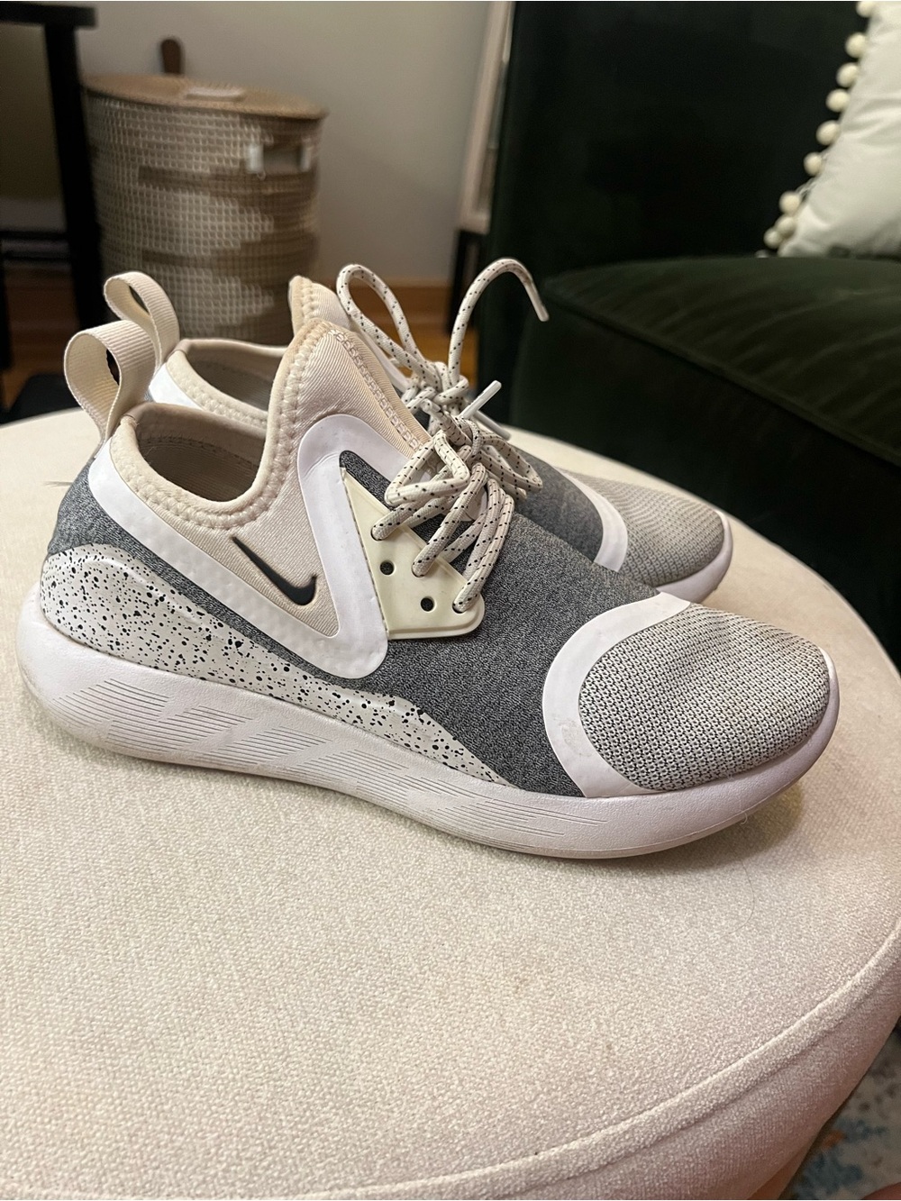 Nike Grey and Cream Running Sneakers with Speckled Midsole